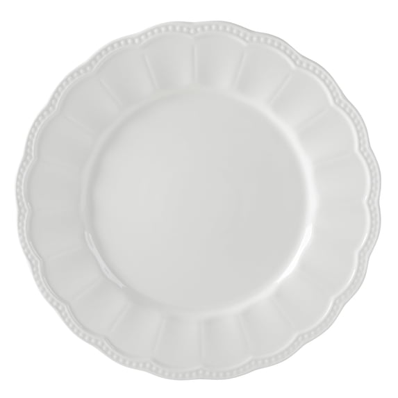 Hometrends Ultra Durable 4 Piece 10.5 Inch Fine Ceramic Embossed Dinner Plate Set in White