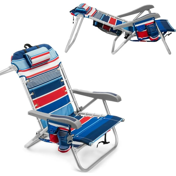 Homevative Backpack Fold-Up Beach Chair, 5 Positions, Towel bar, Cooler, Storage Pouch, Cup Holder and Phone Pocket