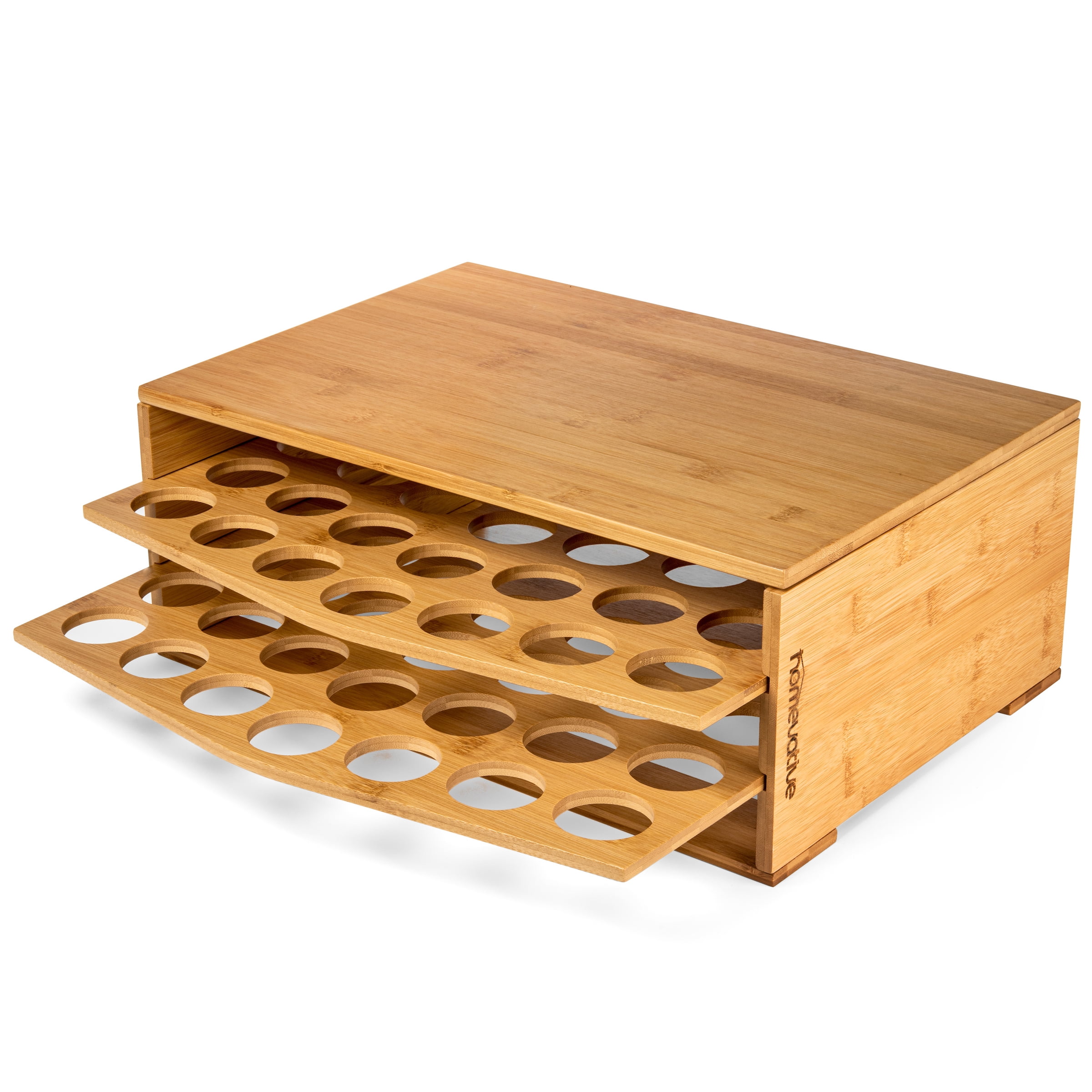 Natural Bamboo Coffee Stand with Sliding Capsule Drawers