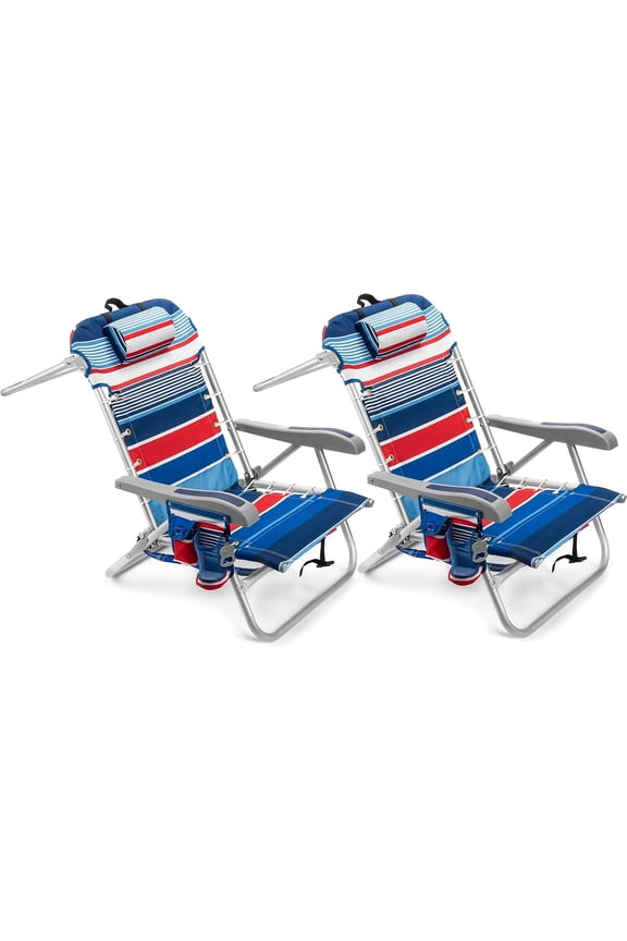 Homevative Cooler+ Folding Backpack Beach Chair with 5 Positions, Towel bar, XL Cooler Pouch, Storage Net, Cup and Phone Holder, Fireworks, 2 Pack