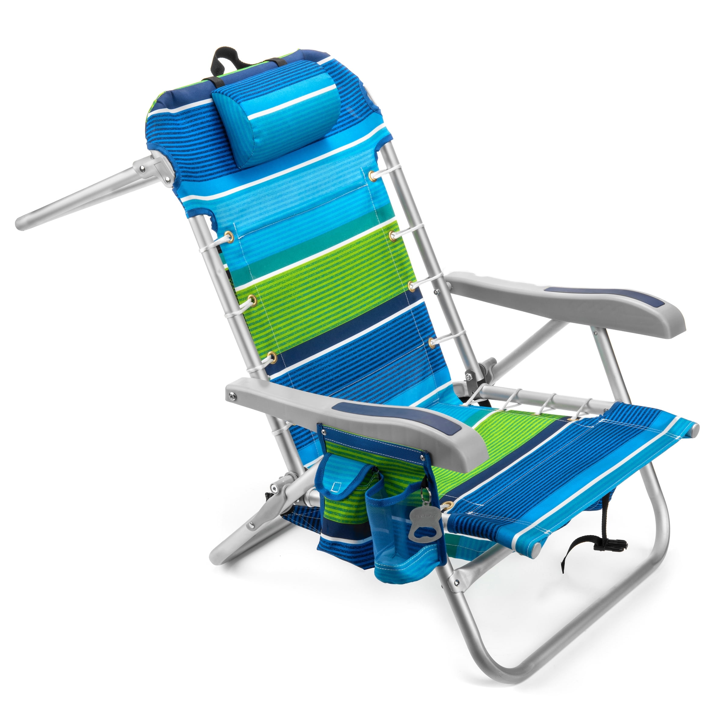 Deep Sea Striped Aluminum Folding Backpack Beach Chair with Cooler