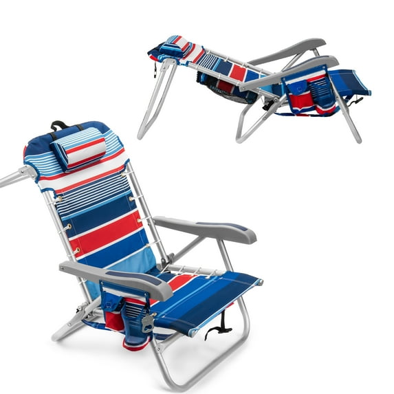Homevative Cooler+ Folding Backpack Beach Chair with 5 Positions, Towel bar, XL Cooler Pouch, Storage Net, Cup and Phone