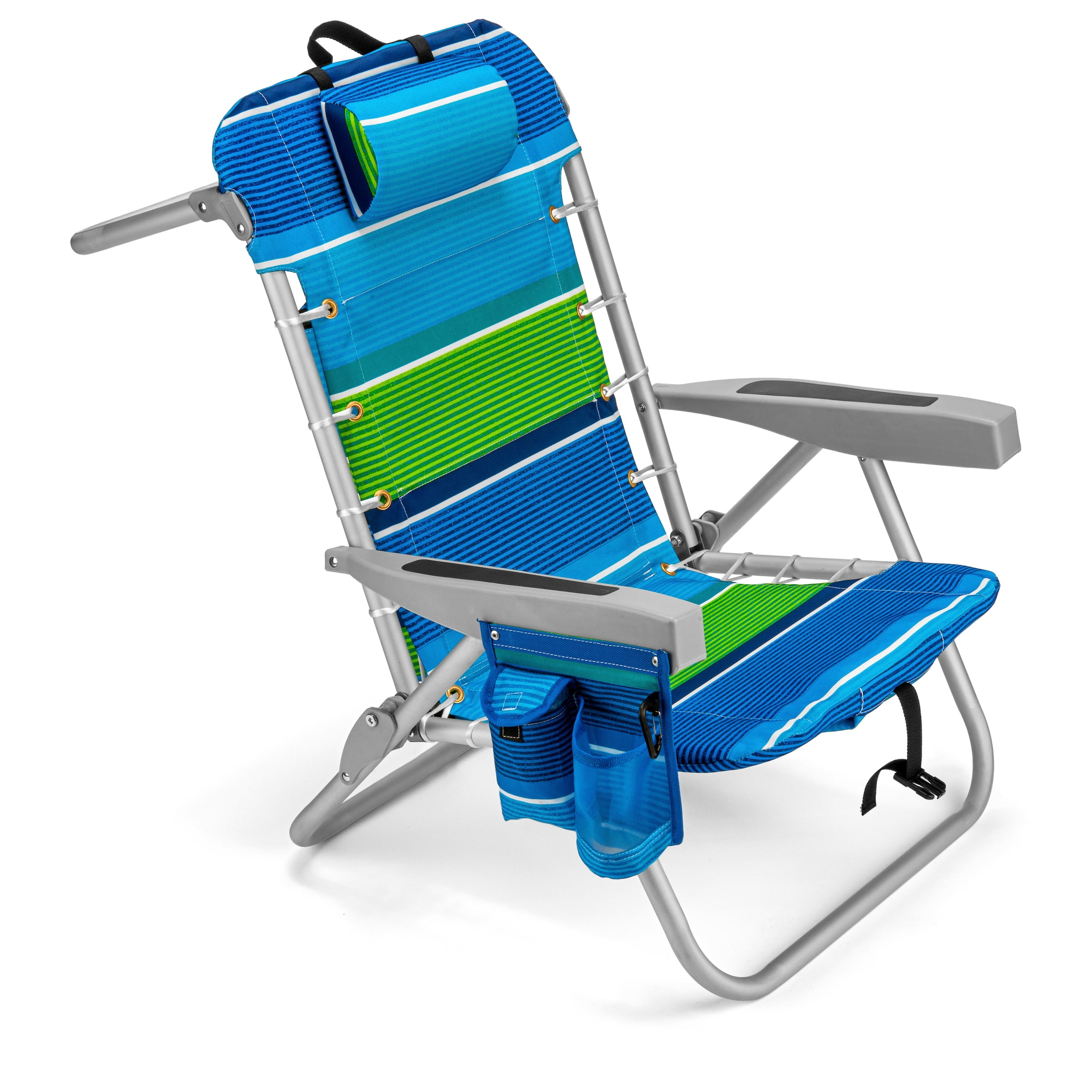 Homevative Folding Backpack Beach Chair with Positions, Towel bar, Blue  Green