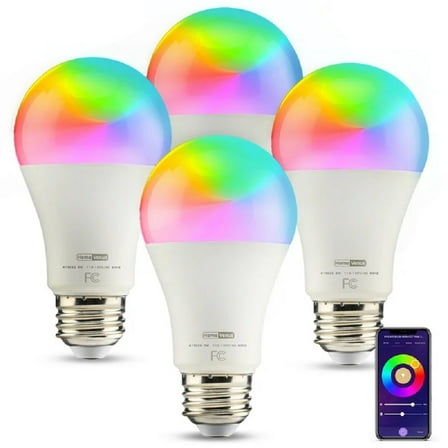 Homevenus Smart Light Bulbs, 9W A19 RGB Color Changing LED Light Bulb with Music Sync Controlled Via Wi-Fi & Bluetooth, Dimmable Tunable White, Works with Alexa Google Assistant, 4 Packs