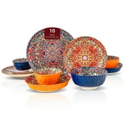 Homevss 10 Pieces Dinnerware Sets, Plates and Bowls Set, Porcelain Dishes Set for 2, Microwave and Dishwasher Safe, Scratch Resistant, Bohemian Style Dining Ware