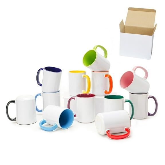 Homevss 15oz Blanks Sublimation Coffee Mug, Ceramic Mug 12 Assorted Colors, Case of 24