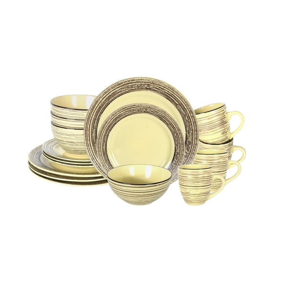 Homevss 16 Piece tree bark style Light yellow Ceramic Tableware Set for 4