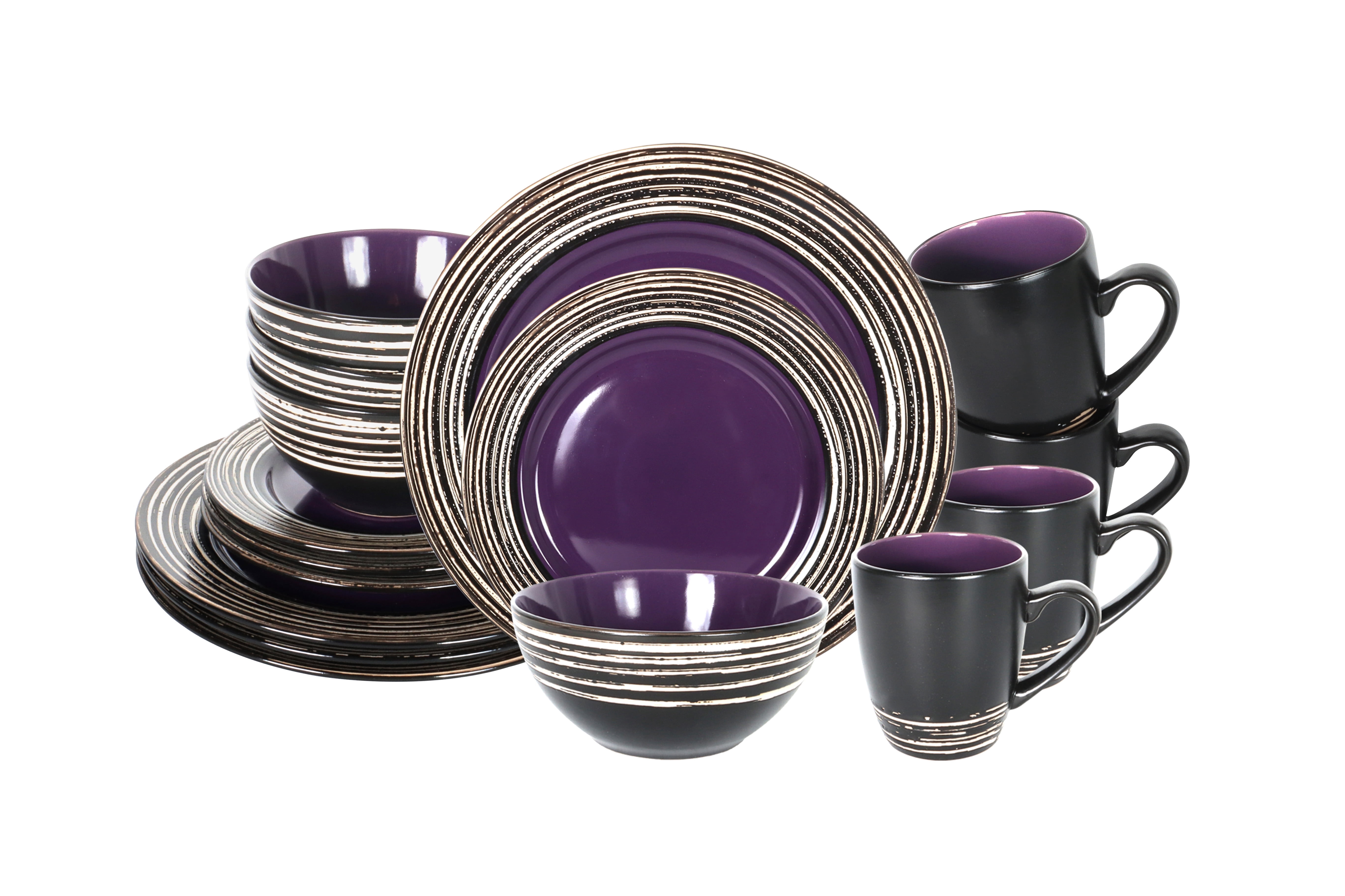 Homevss 16 Piece tree bark style purple Ceramic Tableware Set for 4 ...