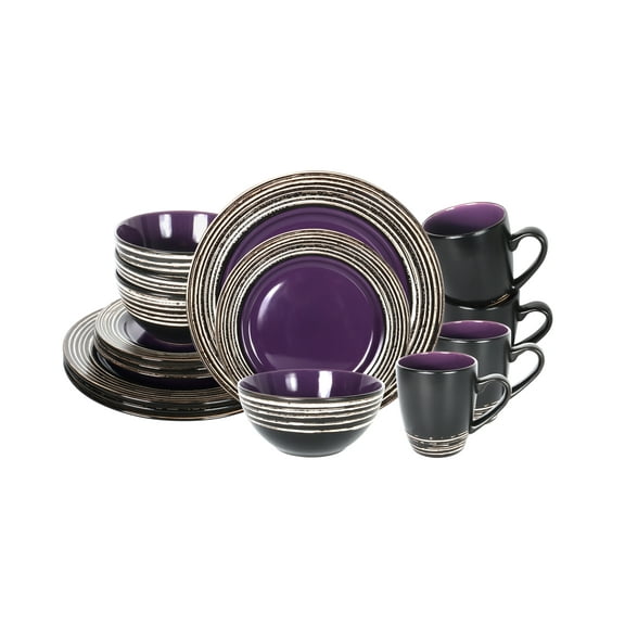 Homevss 16 Piece tree bark style purple Ceramic Tableware Set for 4