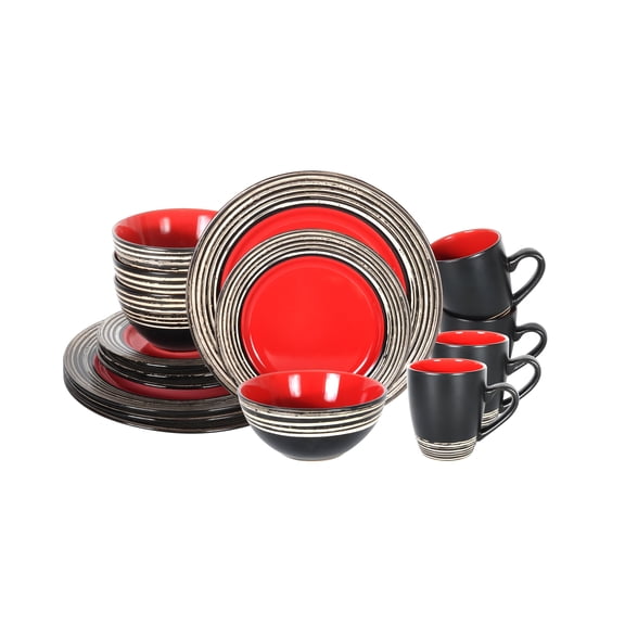 Homevss 16 Piece tree bark style red Ceramic Tableware Set for 4
