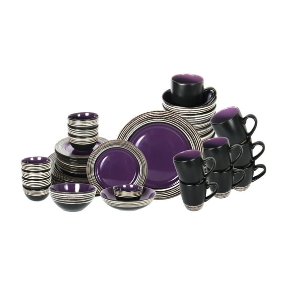 Homevss 48 Piece tree bark style purple Ceramic Tableware Set for 8