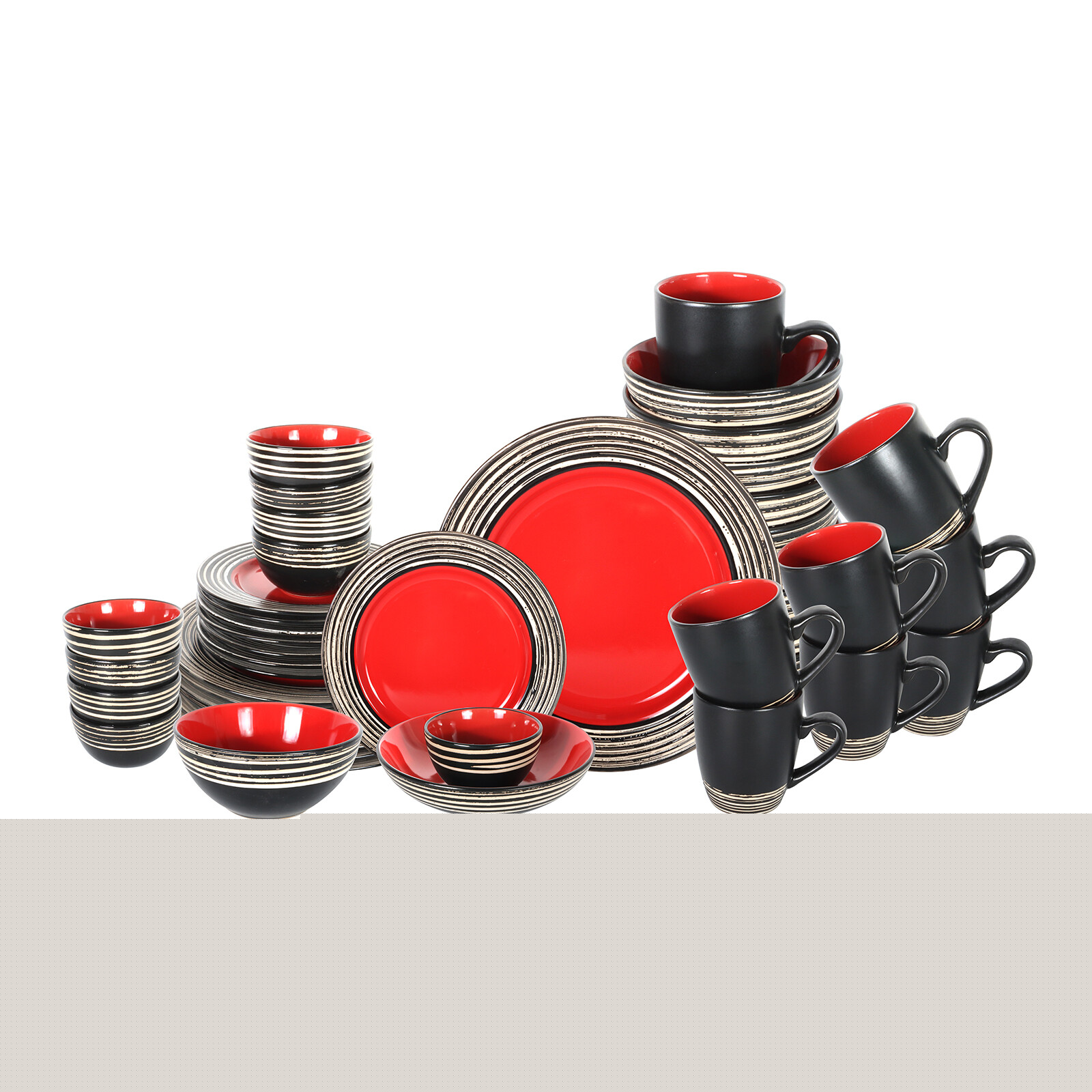 Homevss 48 Piece tree bark style red Ceramic Tableware Set for 8