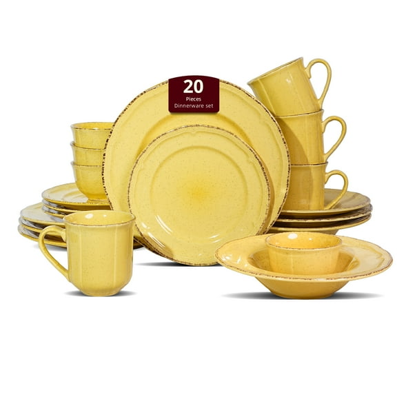 Homevss Stoneware Dinnerware Sets French Countryside Yellow 20-Pieces Service for 4