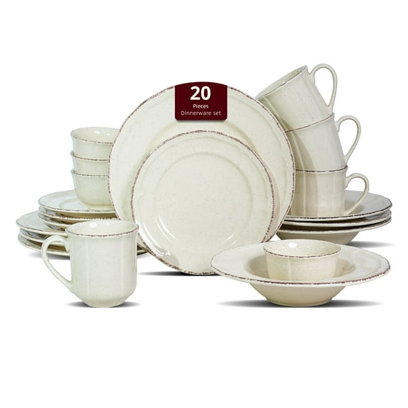Homevss Stoneware Dinnerware Sets French Countryside Cream 20-Pieces Service for 4