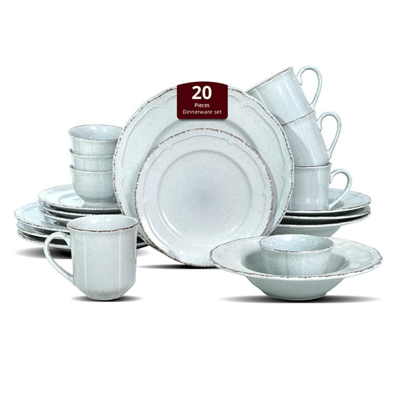 Homevss Stoneware Dinnerware Sets French Countryside Gray 20-Pieces Service for 4