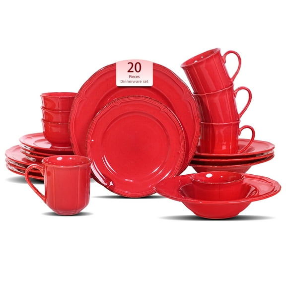 Homevss Stoneware Dinnerware Sets French Countryside Red 20-Pieces Service for 4