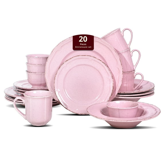 Homevss Stoneware Dinnerware Sets French Countryside Rose 20-Pieces Service for 4