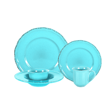 Homevss Stoneware Dinnerware Sets Tiffany Blue French Countryside 20-Pieces Service for 4