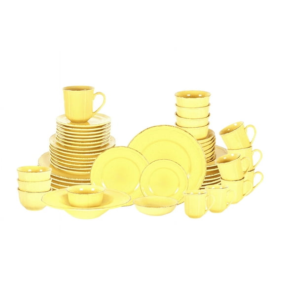 Homevss Stoneware Dinnerware Sets French Countryside Yellow 56-Pieces Service for 8