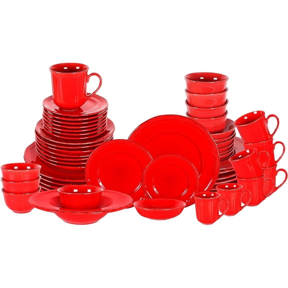 Homevss Stoneware Dinnerware Sets French Countryside Red 56-Pieces Service for 8