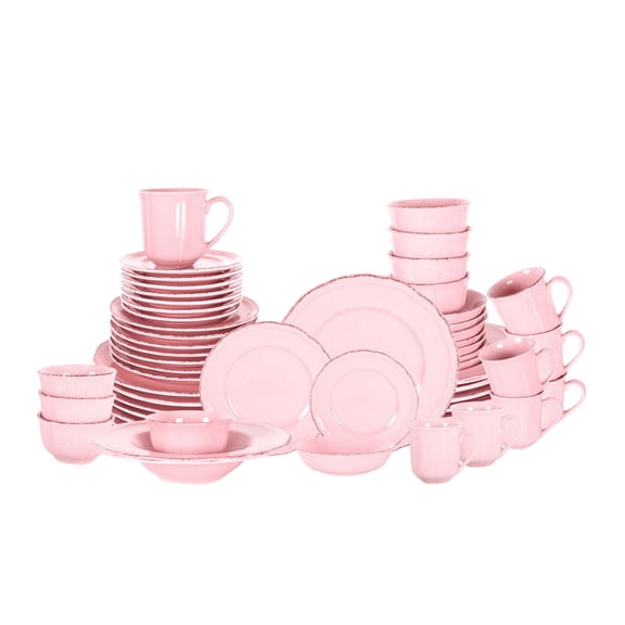 Homevss Stoneware Dinnerware Sets French Countryside Rose 56-Pieces Service for 8
