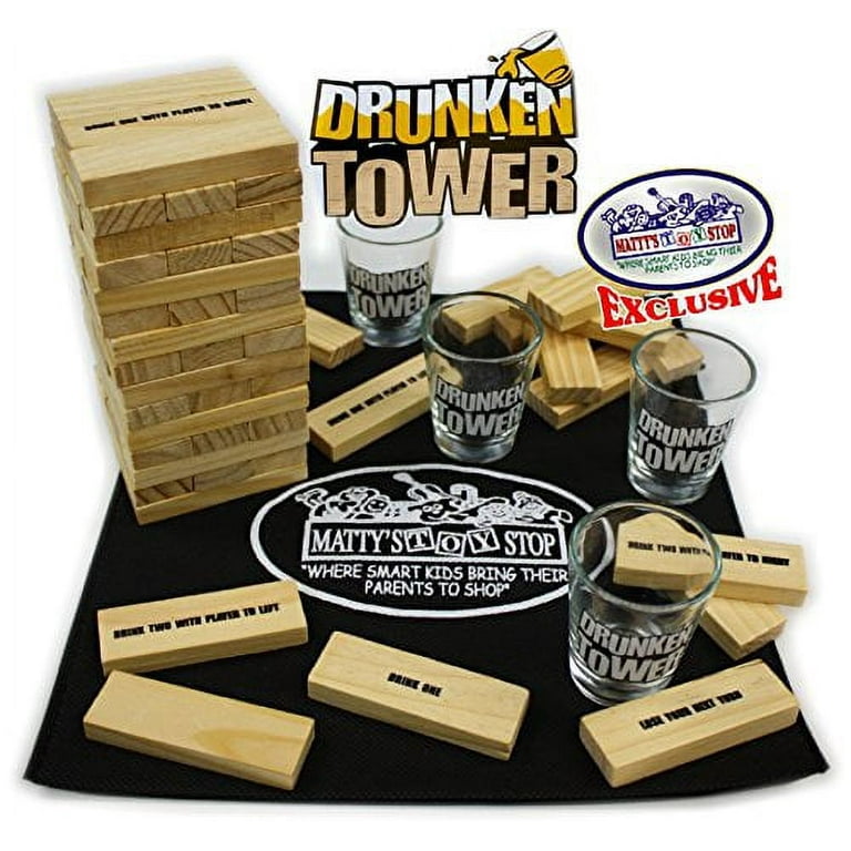 Homeware Deluxe Drunken' Tower The Grab A Piece Adult Party Game with  Exclusive Matty's Toy Stop Storage Bag - Adult Party Game