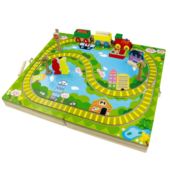 Homeware Wooden 16-Piece Train Set with Storage Case for Kids Age 3+
