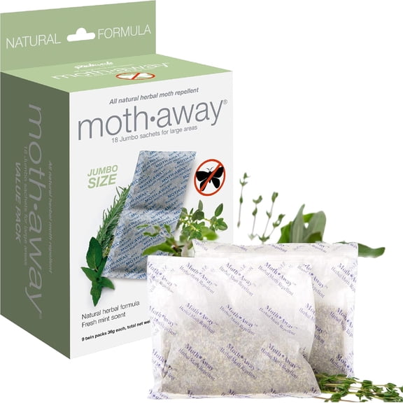 Homewares Moth Away Herbal Repellent  18 Jumbo Sachets with Hanging Hooks, All-Natural & Non-Toxic Moth Protection, Fresh Mint Scent, Made in USA
