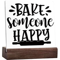 Homewarming Baking Enthusiasts Signs,Bake Someone Happy Ceramic Table Sign For Kitchen Shelf Baking Classroom Tabletop Desk Decor,Rustic Bakery Sign Decor