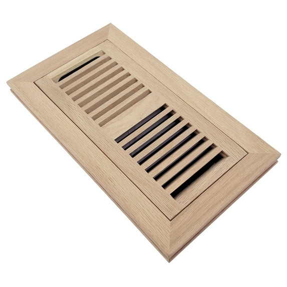 Homewell Red Oak Wood Flush Mount Floor Register, 4x10 inch with Damper, Unfinished
