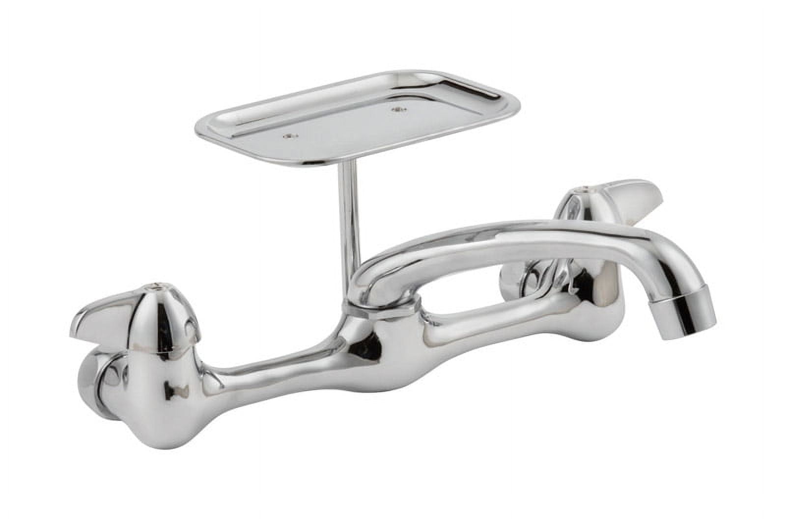 2-Handle Wall-Mount Kitchen Faucet with Soap Dish in Chrome