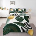 thumbnail image 1 of Homewish Abstract Geometric Lines Full Size Comforter Sets,Tropical Monstera Leaf Bedding Comforter Set,White Green,Light Gray Reversible,3-Piece,1 Comforter and 2 Pillowcases, 1 of 7