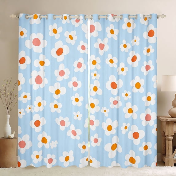 Homewish Blue Floral Kitchen Curtains,Watercolor Flower Print Black Out Curtains Pack of 2 (42x63 Each)