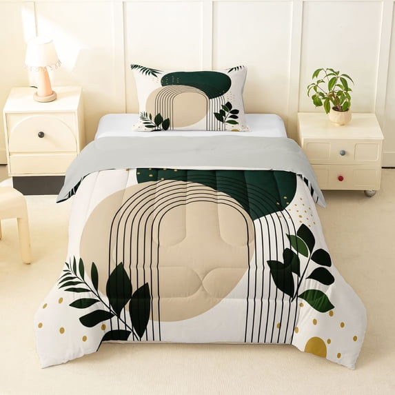 Homewish Bohemian Abstract Stripes Twin Comforter Sets,Minimalism Aesthetic Bedding Set,Light Gray Reversible,2-Piece,1 Comforter and 1 Pillowcase