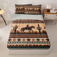 thumbnail image 1 of Homewish Bohemian Cowboy Zipper Twin Comforter Sets with Fitted Sheet and 2 Pillowcases,Rustic Boho Stripes Zipper Bedding Set,Brown Teal,Light Gray Reversible,4pcs, 1 of 8