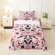Homewish Bohemian Damask Floral Twin Sheets,Pink Flowers Bird Bedding,3 Pieces,1 Fitted Sheet and 1 Pillowcase