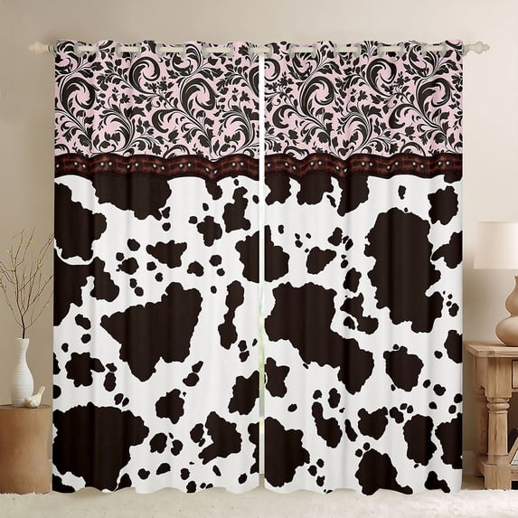 Homewish Bohemian Farm Animals Print Kitchen Curtains,Vintage Paisley Black Out Curtains Pack of 2 (42x63 Each),Pink
