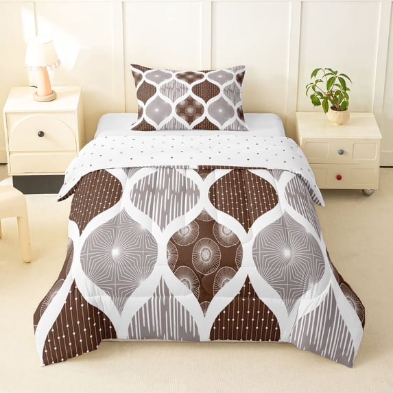 Homewish Bohemian Geometric Lines Twin Comforter Sets,Vintage Spiral Bedding Set,Gray Brown,Reversible,2pcs,1 Comforter and 1 Pillowcase