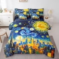 thumbnail image 1 of Homewish Bohemian Oil Painting 7-Piece Twin Bedding,Swirling Stars City Bedding Comforter Set,Navy Yellow,Navy Blue Reversible, 1 of 8