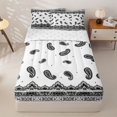 thumbnail image 1 of Homewish Bohemian Paisley Zipper Twin Comforter Sets with Fitted Sheet and 2 Pillowcases,White Black Damask Zipper Bedding Set,Reversible,4pcs, 1 of 8