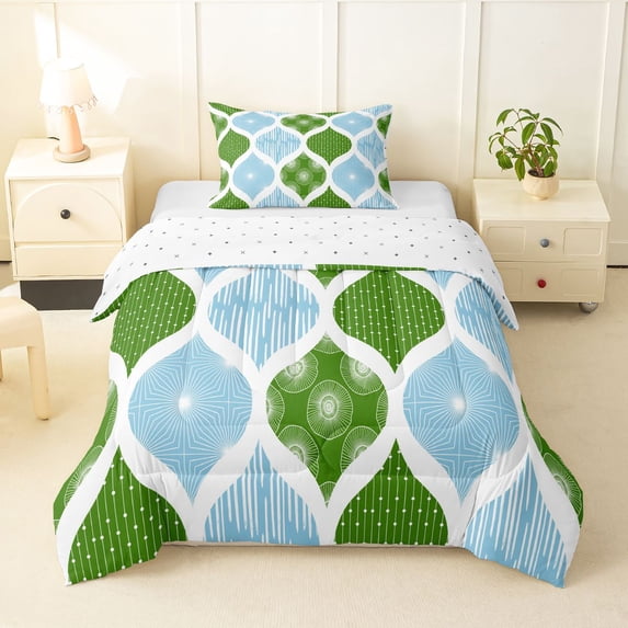 Homewish Bohemian Swirl Lines Twin Comforter Sets,Modern Geometric Bedding Set,Blue Green,Reversible,2 Pieces,1 Comforter and 1 Pillowcase