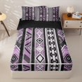 thumbnail image 1 of Homewish Boho Geometric Rhombus Zipper Twin Comforter Sets with Fitted Sheet and 2 Pillowcases,Purple Black Stripes Zipper Bedding Set,Purple,Black Reversible,4pcs, 1 of 8