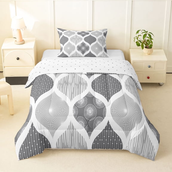Homewish Boho Minimalist Striped Twin Comforter Sets,Modern Abstract Bedding Set,Gray,Reversible,2 Pieces,1 Comforter and 1 Pillowcase