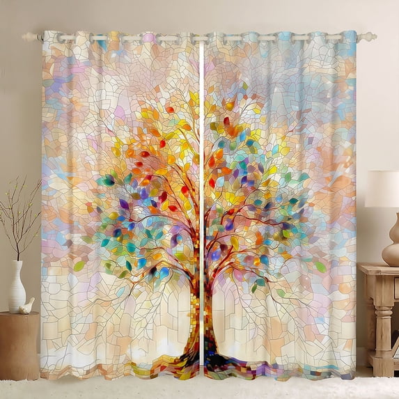 Homewish Colorful Gradient Life Tree Blackout Curtains,Dreamy Bohemian Curtains Pack of 2 (42x84 Each)