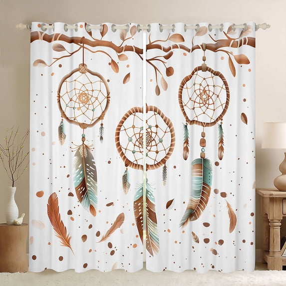 Homewish Dreamy Boho Dreamcatcher Kitchen Curtains,Watercolor Feathers Black Out Curtains Pack of 2 (42x63 Each)