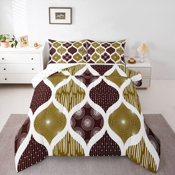 Homewish Minimalist Spiral Queen Comforter Set,Vintage Bohemian Comforter Sets Queen,Dark Brown,Reversible,3 Pieces,1 Comforter and 2 Pillowcases