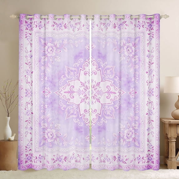Homewish Purple Boho Mandala Floral Kitchen Curtains,Dreamy Bohemian Black Out Curtains Pack of 2 (42x63 Each)