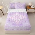 thumbnail image 1 of Homewish Purple Boho Mandala Floral Zipper Twin Comforter Sets with Fitted Sheet and 2 Pillowcases,Dreamy Bohemian Zipper Bedding Set,Reversible,4pcs, 1 of 8