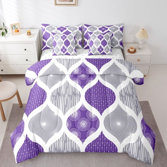 Homewish Purple Boho Spiral 7-Piece Twin Bedding,Abstract Geometric Bedding Comforter Set,Reversible