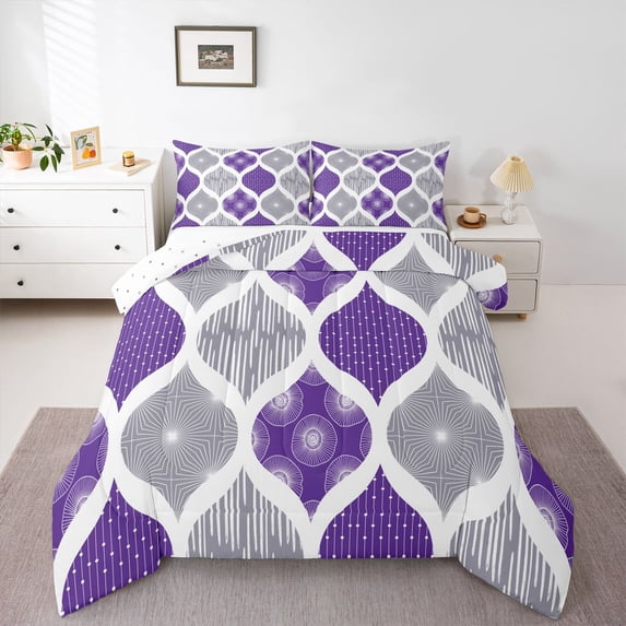 Homewish Purple Boho Spiral Full Size Comforter Sets,Abstract Geometric Bedding Comforter Set,Reversible,3 Pieces,1 Comforter and 2 Pillowcases